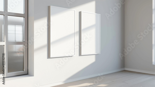 Two White Frames on Wall with Sunlight