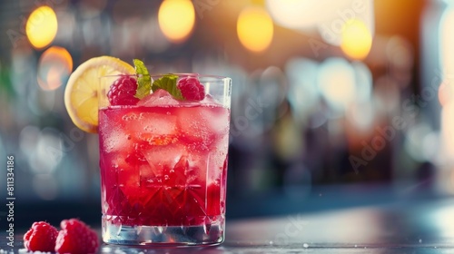 American cuisine. Raspberry-lemon cocktail with honey and sugar. photo