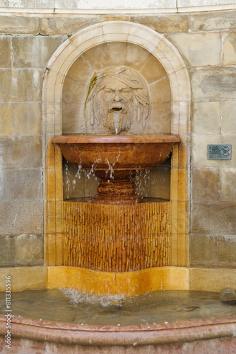 Fountain at Art Deco Strudlhofstiege Staircase in Vienna Austria in Spring photo