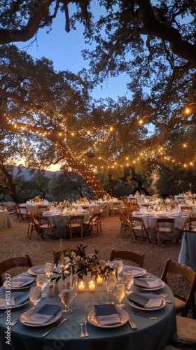 Formal Dinner Table Set Up Under a Tree