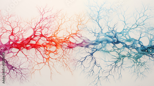 neuro tree of colored neurons on a white background, neurography, expansion	