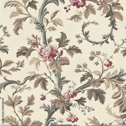 French Baroque floral wallpaper seamless pattern