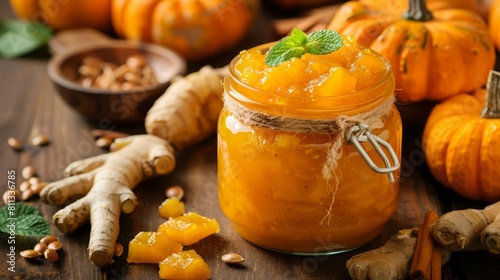 American cuisine. Pumpkin marmalade with ginger. 