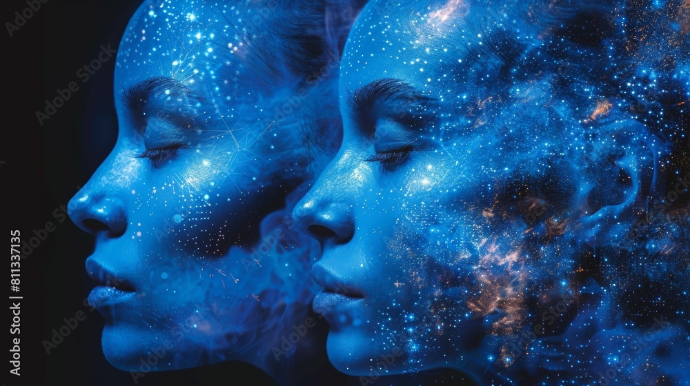Two women with blue faces and stars in their hair, AI Two women with blue faces and stars in their hair, AI