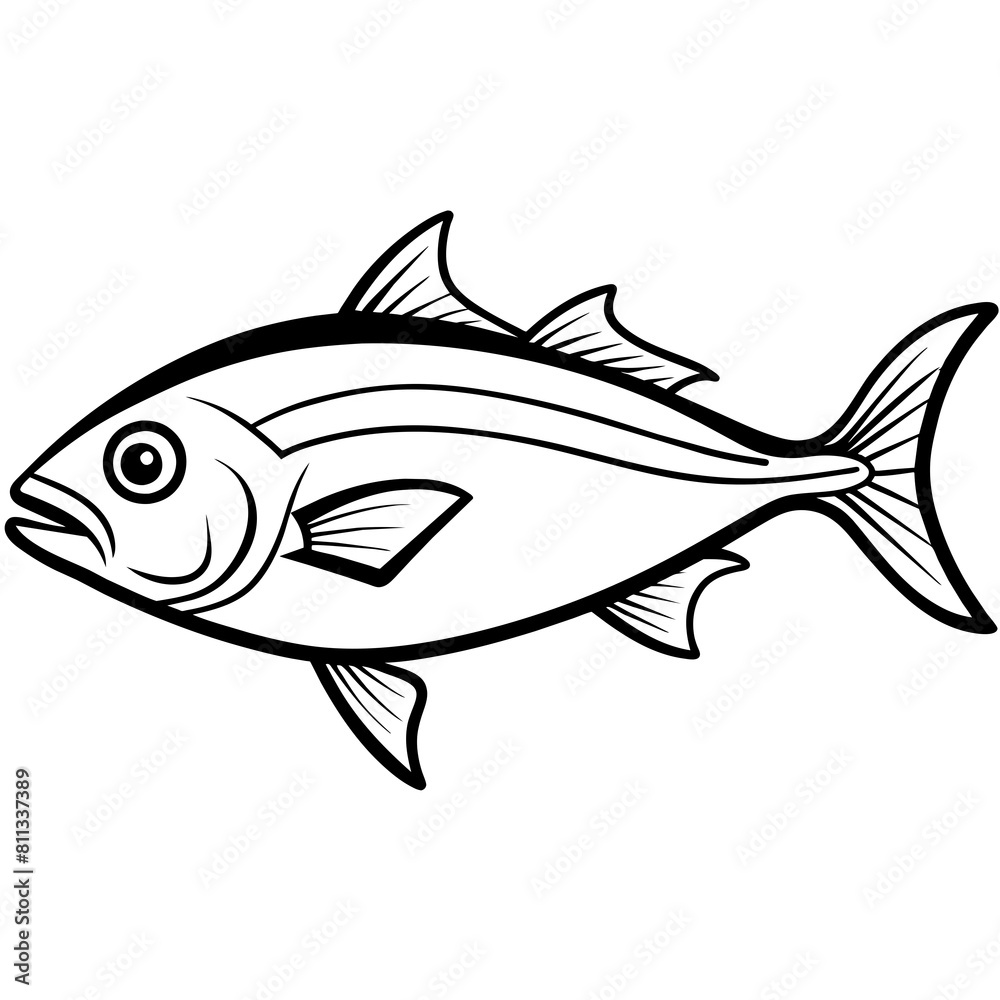 Amberjack fish line art, white background 
