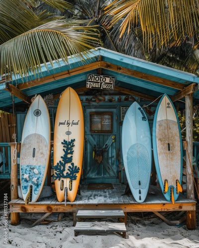 Group of Surfboards on Beach