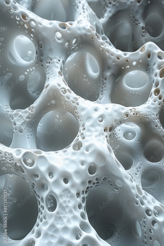 A close up of a white substance with holes in it, AI