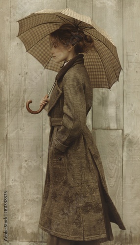 Woman With Umbrella Standing in Front of Wall