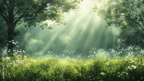 Sun Shining Through Trees in Forest © olegganko