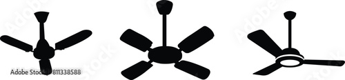 Electric Fan Icons set. Multi Series. Ceiling Fans, Propellers flat Vector . Electric Indoor Fans Symbol Pack. Air Conditioning, Cooling, Climate Control Technology. Household Appliance Isolated