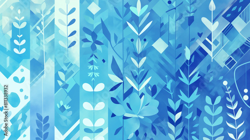 Conjunto de padrões geométricos em tons de azul e verde, criando uma atmosfera relaxante. - Ilustração wallpaper HD photo