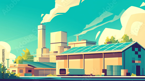 Uma fábrica moderna com máquinas trabalhando em alta velocidade na produção de energia sustentável. - Ilustração photo