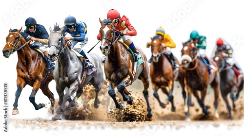 Racing, background, horses, racetrack isolated on white background