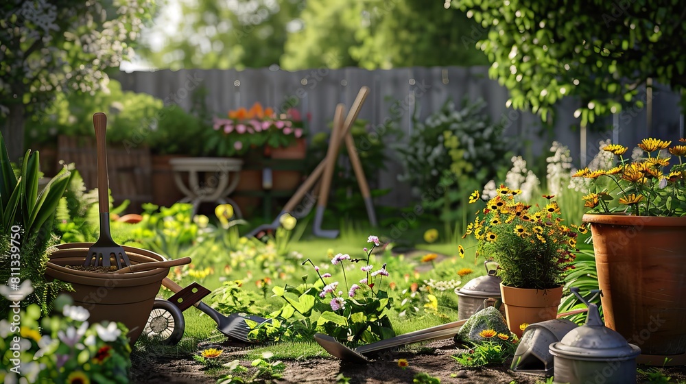 Gardening and garden. Green plant, agriculture or growing, flower and hobby. High quality AI generated image