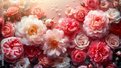 In the style of a web banner  Peony and Roses  Valentine s Day background