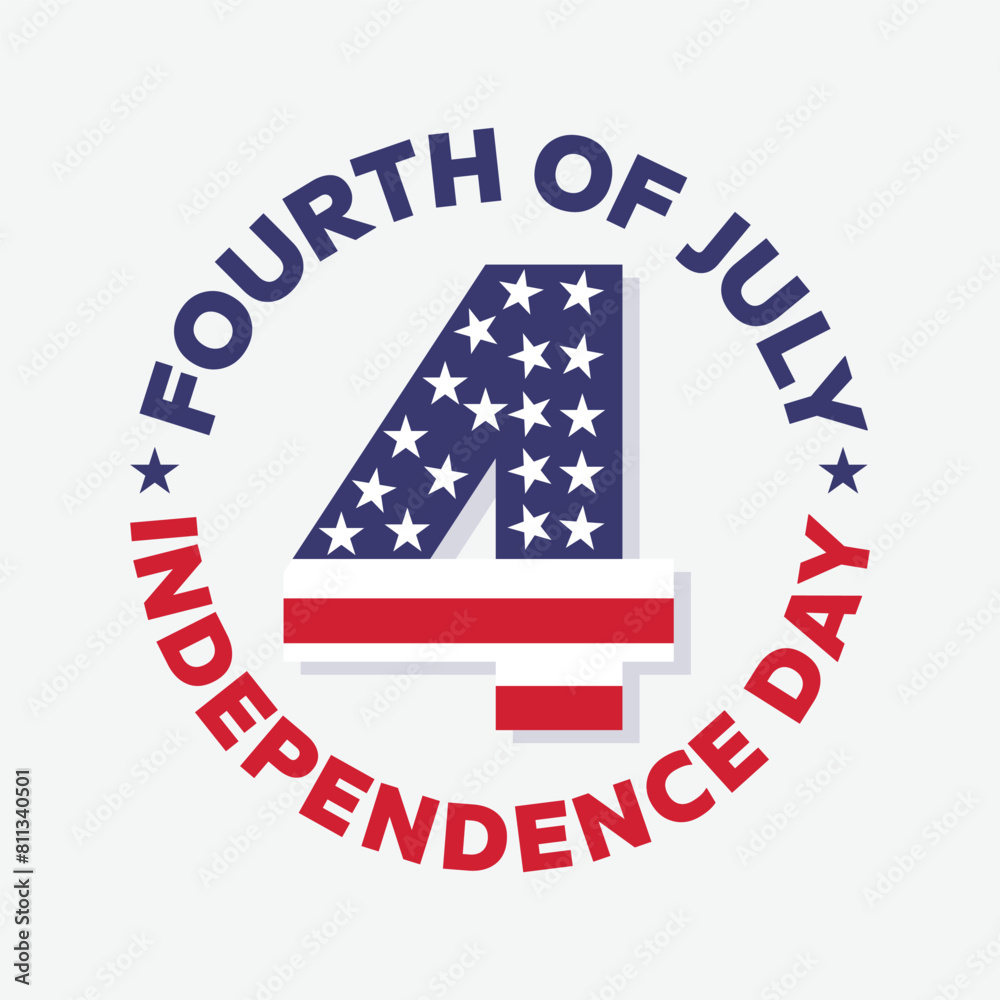 Happy Fourth of July logo. 4th of July creative concept on number 4 American flag vector illustration. USA Independence Day celebration banner, poster, greeting card. 4th July embalm, sticker, label.