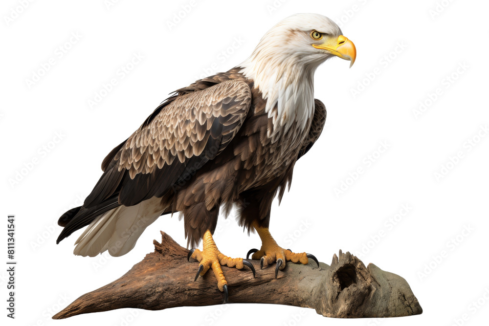 A large eagle is perched on a branch. The bird has a fierce look on its face, and its feathers are ruffled. The scene is serene and peaceful, with the eagle standing tall and proud on the branch A large eagle is perched on a branch. The bird has a fierce look on its face, and its feathers are ruffled. The scene is serene and peaceful, with the eagle standing tall and proud on the branch