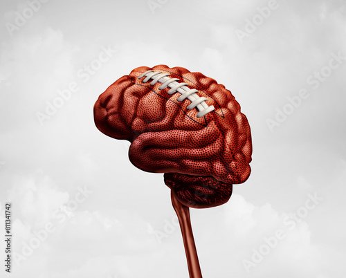 CTE Brain Disorder or Chronic traumatic encephalopathy symbol as a Sports neurological Injury causing a Concussion as football injuries in a human head photo