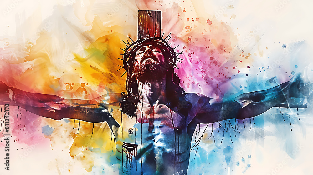 Jesus on the Cross, Crucifixion of Jesus, watercolor illustration ...