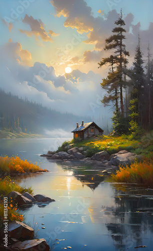 Art Oil Painting  Beautiful Landscape  Interior Decoration Picture  Home Giclee  Smartphone Background 