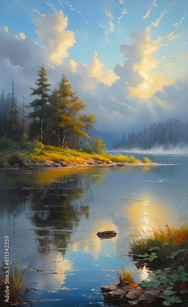 Obraz premium Art Oil Painting, Beautiful Landscape, Interior Decoration Picture, Home Giclee, Smartphone Background,