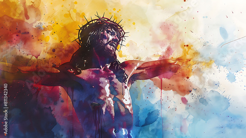 Crucifixion of Jesus  watercolour illustration  Jesus Christ on a cross