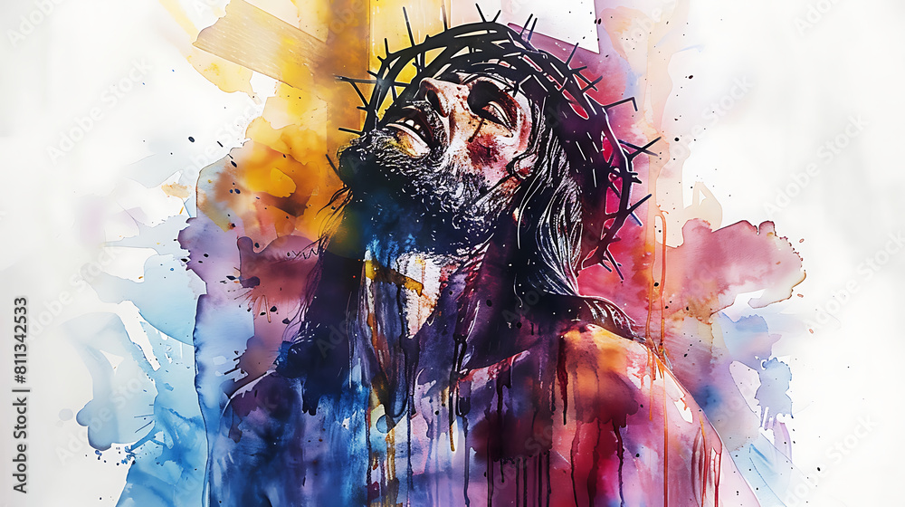 Jesus on the Cross, Crucifixion of Jesus, watercolor illustration ...