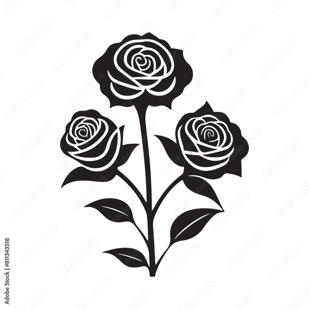 Flowers vector black and white flat design line art. White background.
