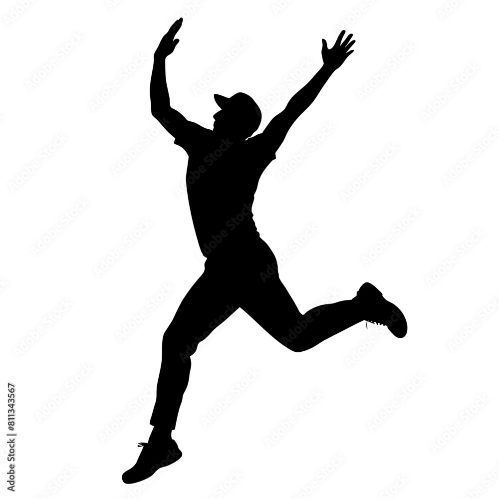 A cricket player pose vector silhouette, white background (14)