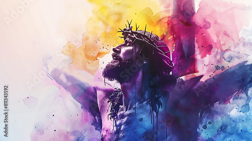 Crucifixion of Jesus  watercolour illustration  Jesus Christ on a cross