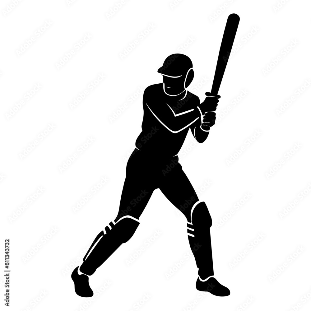 A cricket player pose vector silhouette, white background (71)