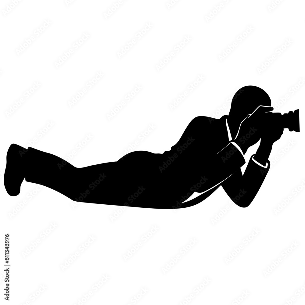 a photographer lying down on the ground to take a shot vector silhouette, white background (2) a photographer lying down on the ground to take a shot vector silhouette, white background (2)