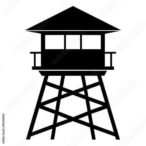 Lifeguard tower vector silhouette, black color silhouette, white background (3)