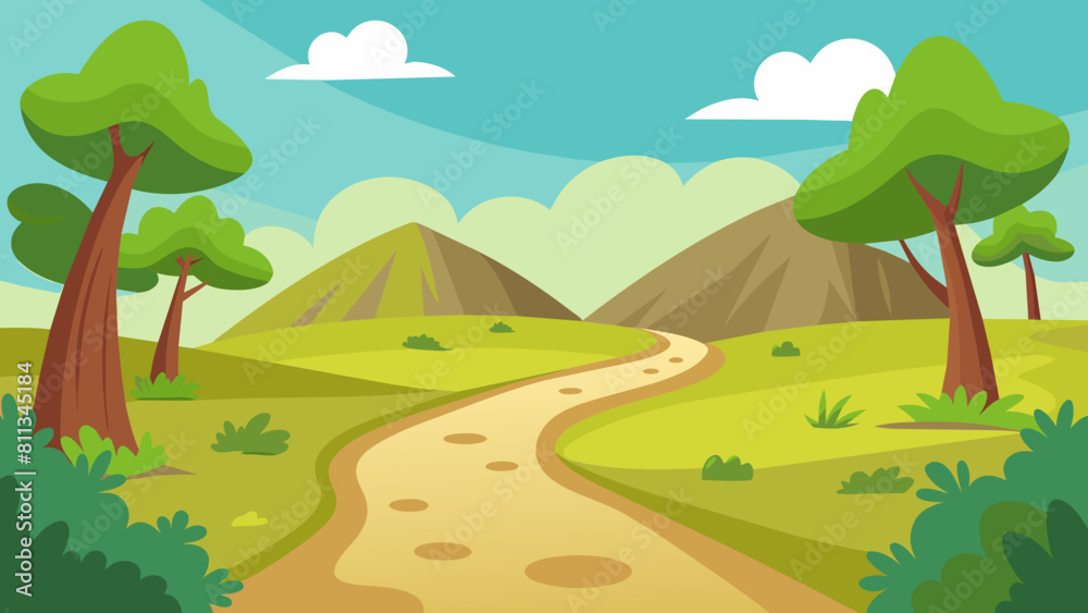 beautiful green nature cartoon vector illustration