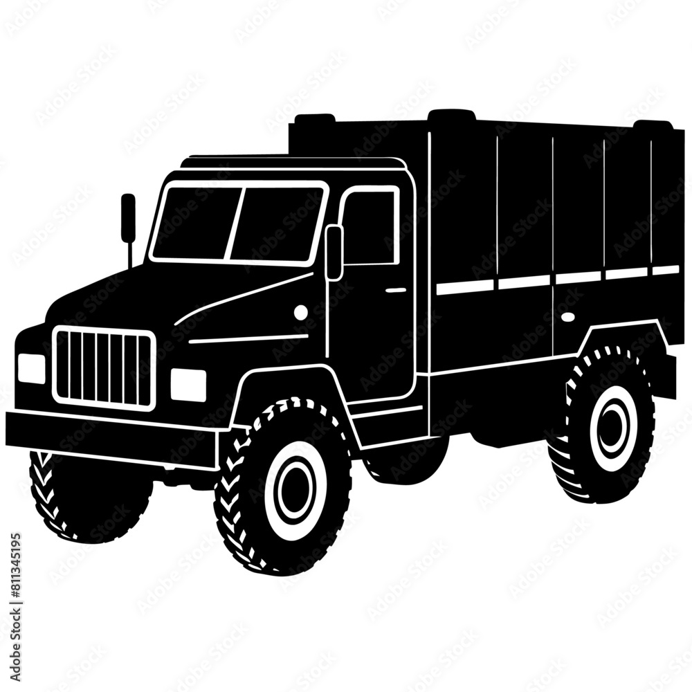Military truck vector silhouette army force vector black silhouette (8)