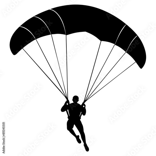 Ski parachute gliding with a man silhouette, vector silhouette (10)