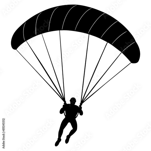 Ski parachute gliding with a man silhouette, vector silhouette (8)