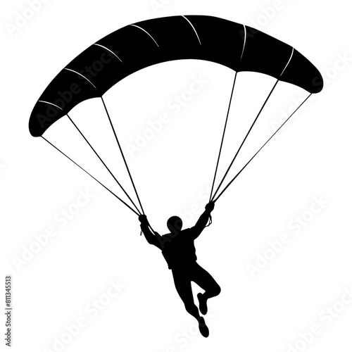 Ski parachute gliding with a man silhouette, vector silhouette (11)