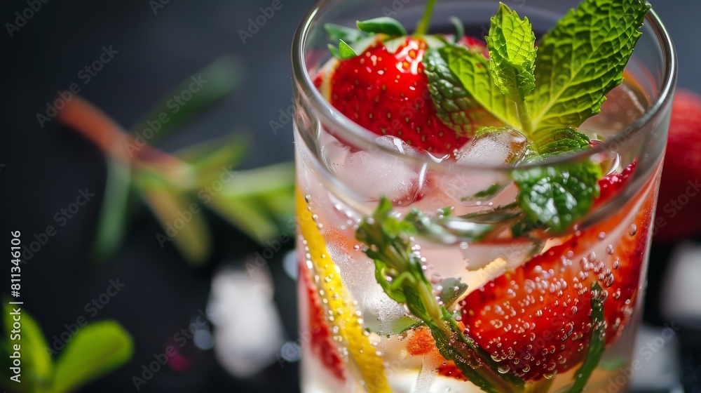 American cuisine. Lemonade with mint, tarragon and strawberries. 
