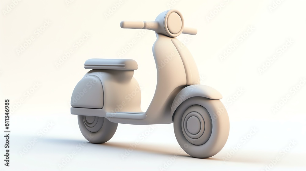 3D rendering of a vintage scooter. The scooter is white and has a simple design. It is isolated on a white background.