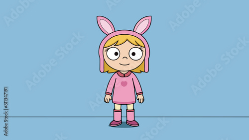 cute girl in a pink bunny costume standing near cartoon vector illustration