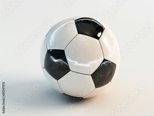 A soccer ball on a white surface.