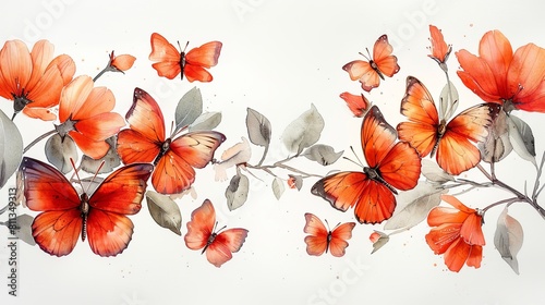 A watercolor wreath of butterflies isolated on a white background. Excellent for wedding invitations, stationery, and postcards. © Maxim Borbut