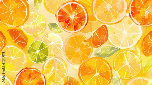 A seamless pattern featuring oranges, lemons, grapefruit, and Rangpur leaves on a white background. Perfect for kitchen tableware or citrusthemed products AIG50