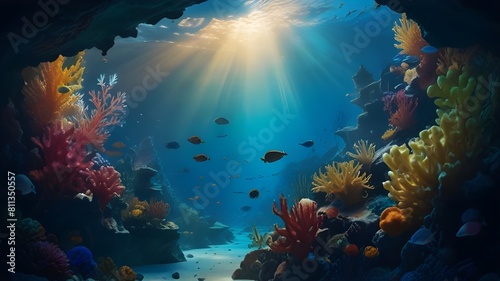 an underwater coral reef teeming with life