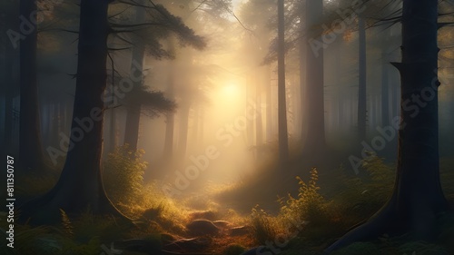 a magical forest at dawn