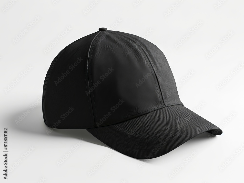 A black baseball cap on a white background. A black baseball cap on a white background.