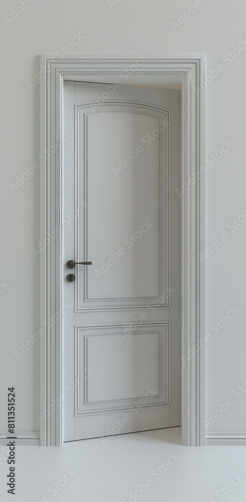 An open door in a white room.