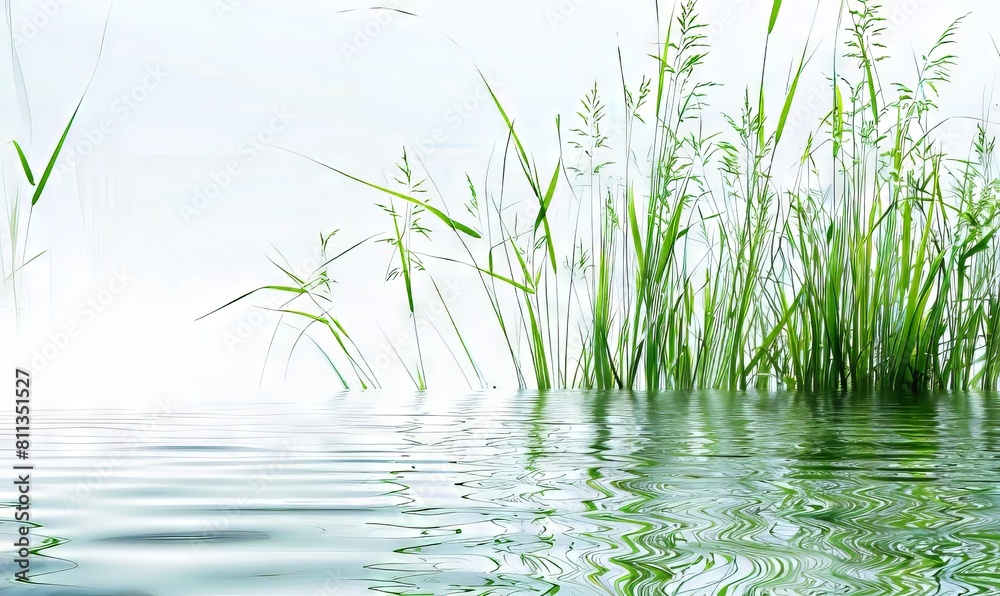 Obraz premium A green plant is floating in the water.