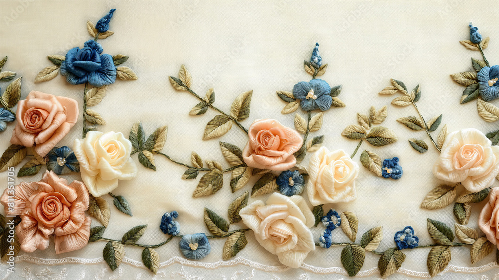 Blue and pink rose patterns knitted on fabric. Rose patterns for the textile industry. Blue and pink rose patterns knitted on fabric. Rose patterns for the textile industry.